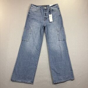 Blue‎ Revival Flex Back Cargo Wide Leg Women's High Rise Jean Size 31 NWT